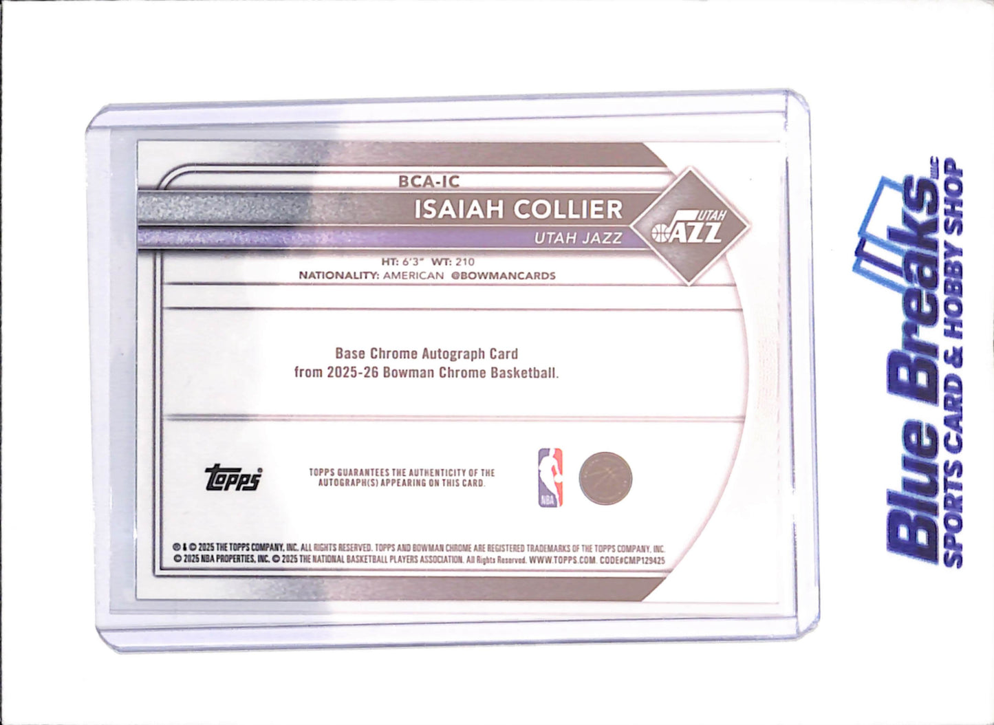 2025-26 Bowman Chrome - Isaiah Collier - Speckle Autograph - 26/299 - Utah Jazz - Basketball - #BCA-IC