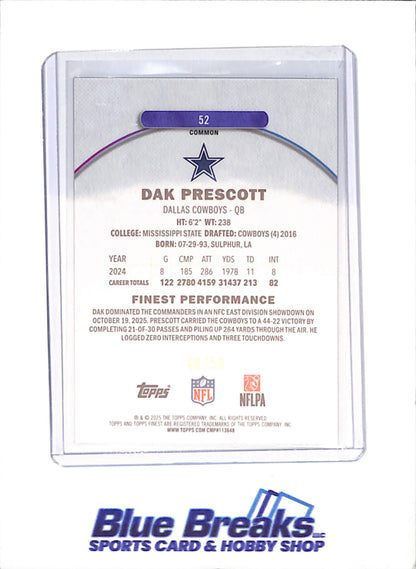 2025 Topps Finest - Dak Prescott - Gold Geometric - 46/50 - Dallas Cowboys - Football - #52