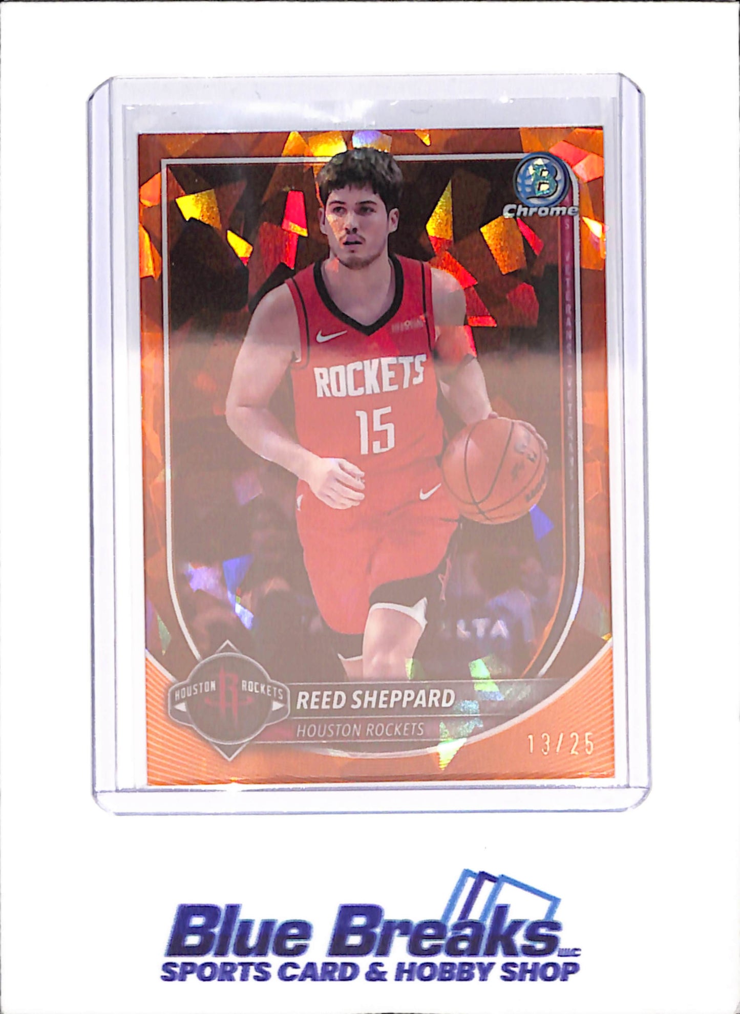 2025-26 Bowman Chrome Sapphire - Reed Sheppard - Orange - 13/25 - Houston Rockets - Basketball - #BCV-135