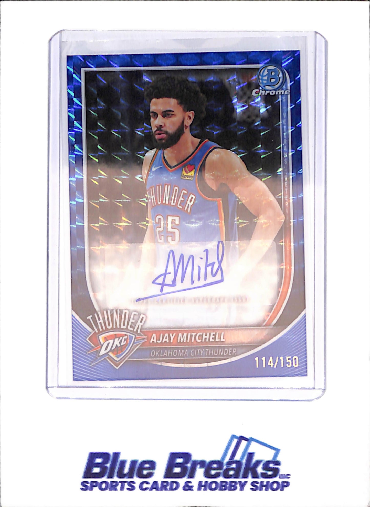 2025-26 Bowman Chrome - Ajay Mitchell - Blue Geometric Autograph - 114/150 - Oklahoma City Thunder - Basketball - #BCA-AL