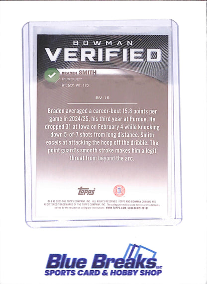 2025-26 Bowman U Chrome - Braden Smith - Verified - Black Geometic - 1/10 - Purdue - Basketball - #BV-16