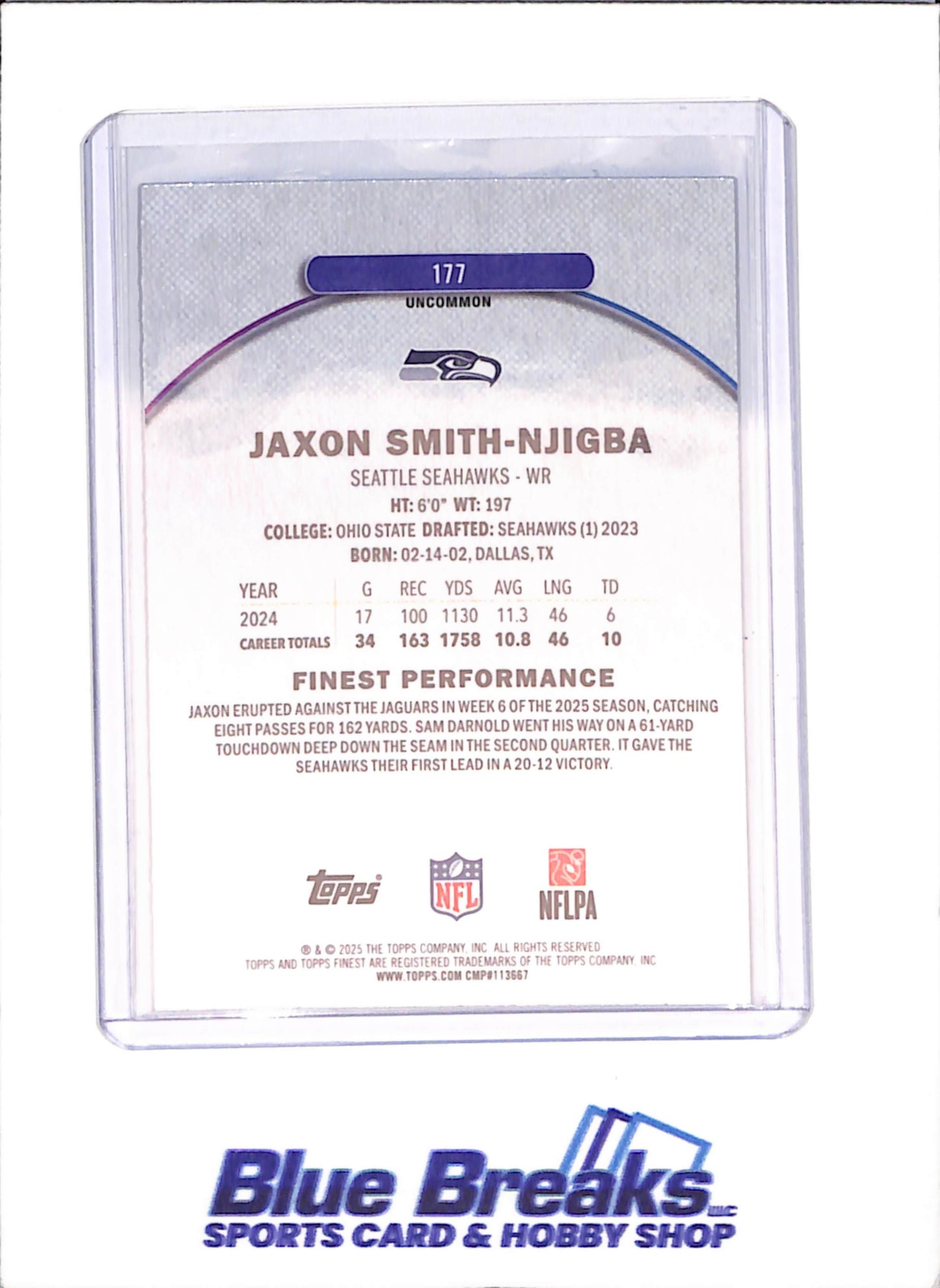 2025 Topps Finest - Jaxon Smith-Njigba - Blue Geometric - 64/75 - Seattle Seahawks - Football - #117