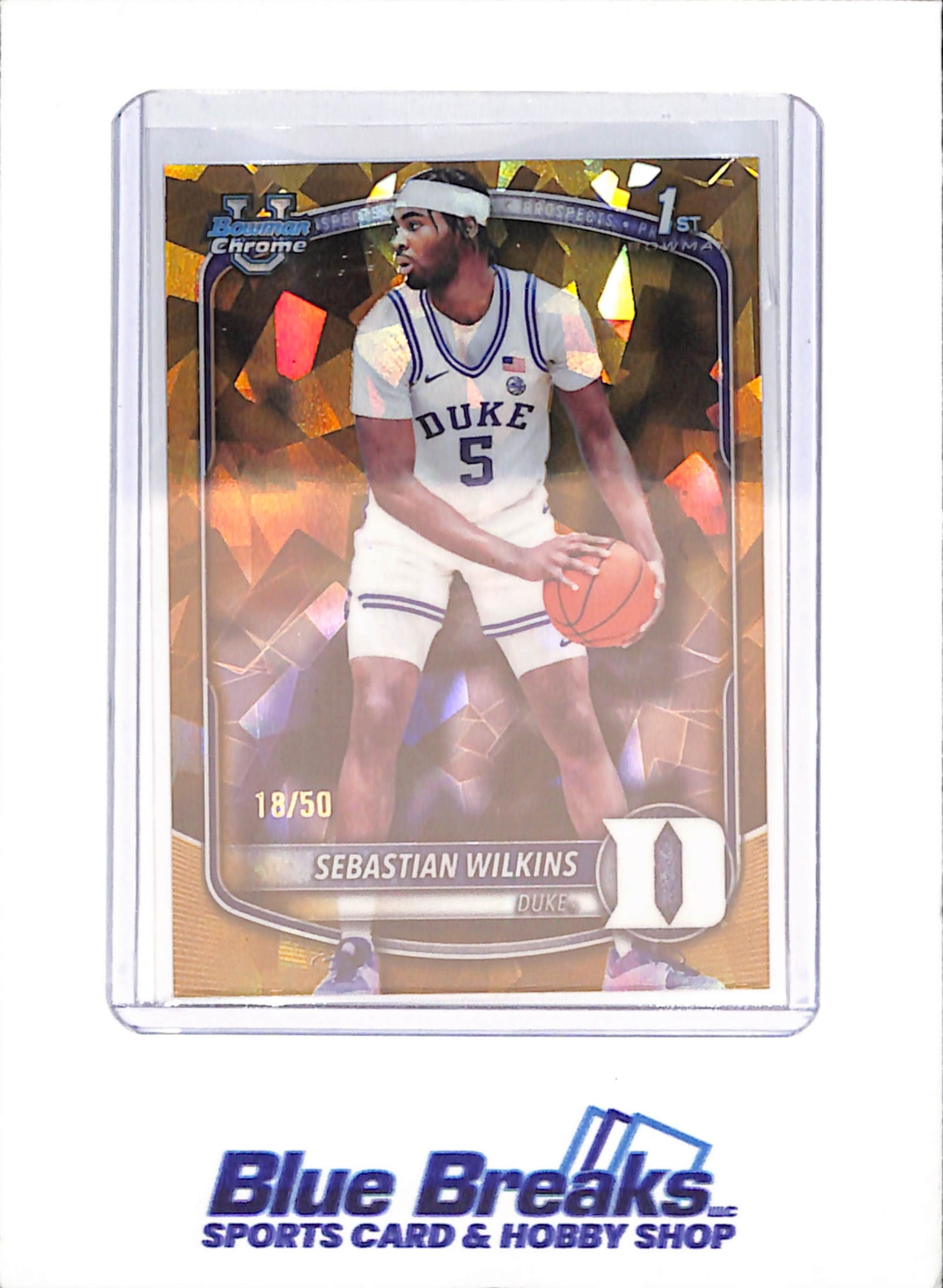 2025-26 Bowman U Chrome Sapphire - Sebastian Wilkins - 1st Bowman Gold - 18/50 - Duke - Basketball - #BCP-99