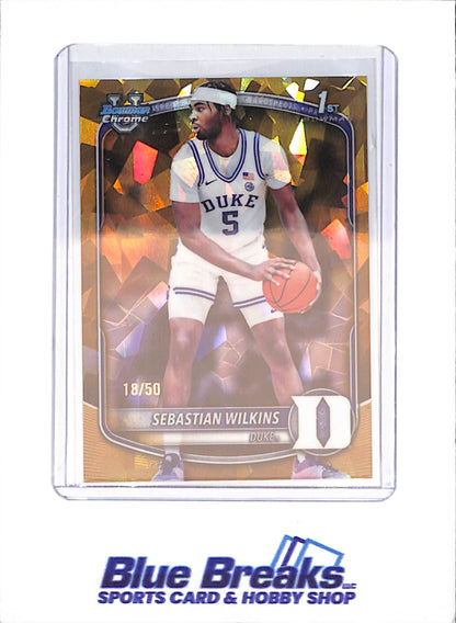 2025-26 Bowman U Chrome Sapphire - Sebastian Wilkins - 1st Bowman Gold - 18/50 - Duke - Basketball - #BCP-99