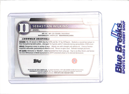 2025-26 Bowman U Chrome Sapphire - Sebastian Wilkins - 1st Bowman Gold - 18/50 - Duke - Basketball - #BCP-99