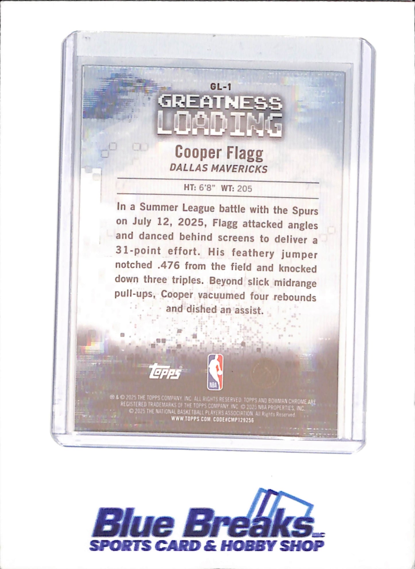 2025-26 Bowman Chrome - Cooper Flagg - Greatness Loading - RC - Dallas Mavericks - Basketball - #GL-1