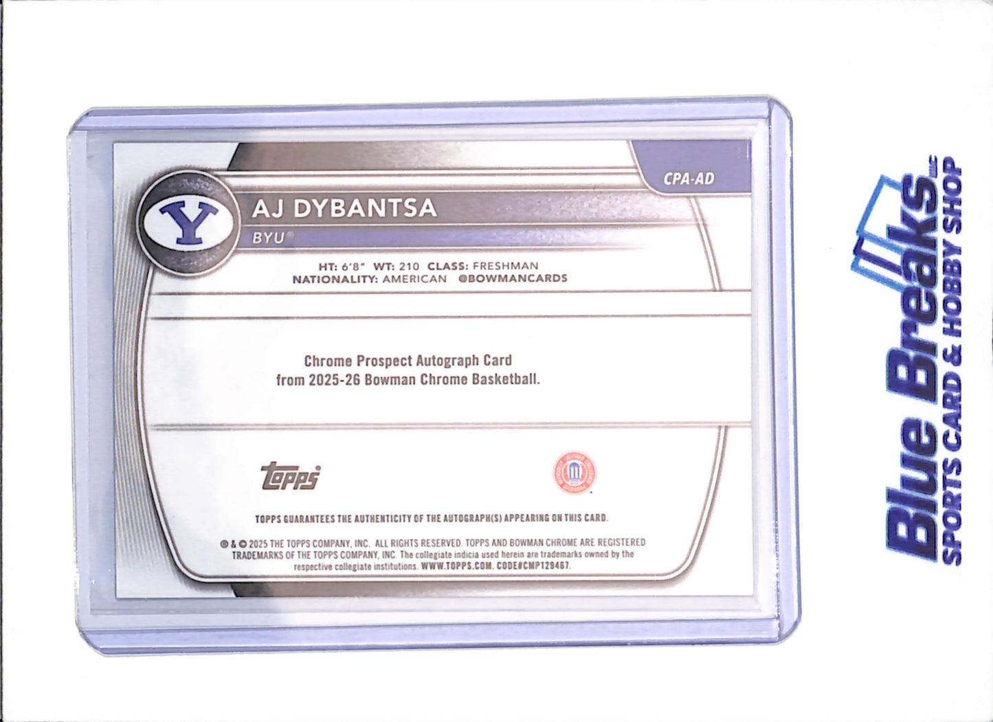 2025 Bowman U Chrome - AJ Dybantsa - Bowman 1st Black Autograph - 9/10 - BYU - Basketball - #CPA-AD