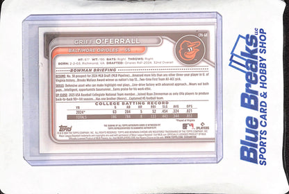 2024 Bowman Chrome - Griff O'ferrall - 1st Bowman Orange Refractor Autograph - 3/25 - Baltimore Orioles - Baseball - #CPA-GO