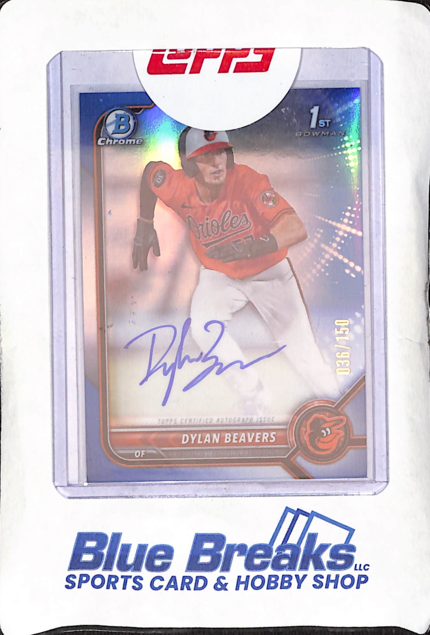 2022 Bowman Chrome Draft - Dylan Beavers - 1st Bowman Blue Autograph - 36/150 - Baltimore Orioles - Baseball - #CDA-DB