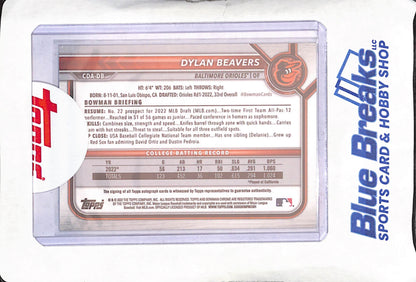 2022 Bowman Chrome Draft - Dylan Beavers - 1st Bowman Blue Autograph - 36/150 - Baltimore Orioles - Baseball - #CDA-DB