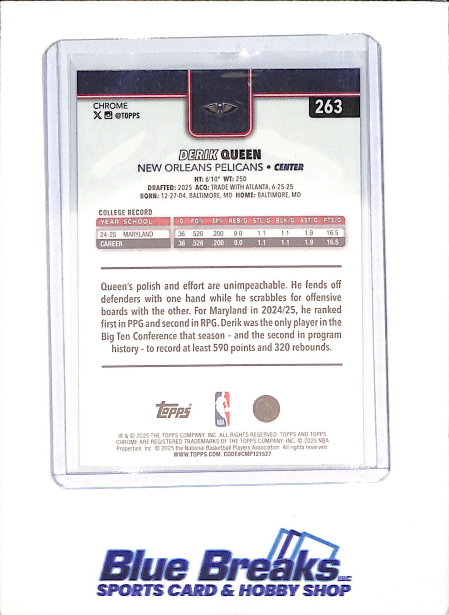2025-26 Topps Chrome - Derik Queen - Image Variation - RC - New Orleans Pelicans - Basketball - #263