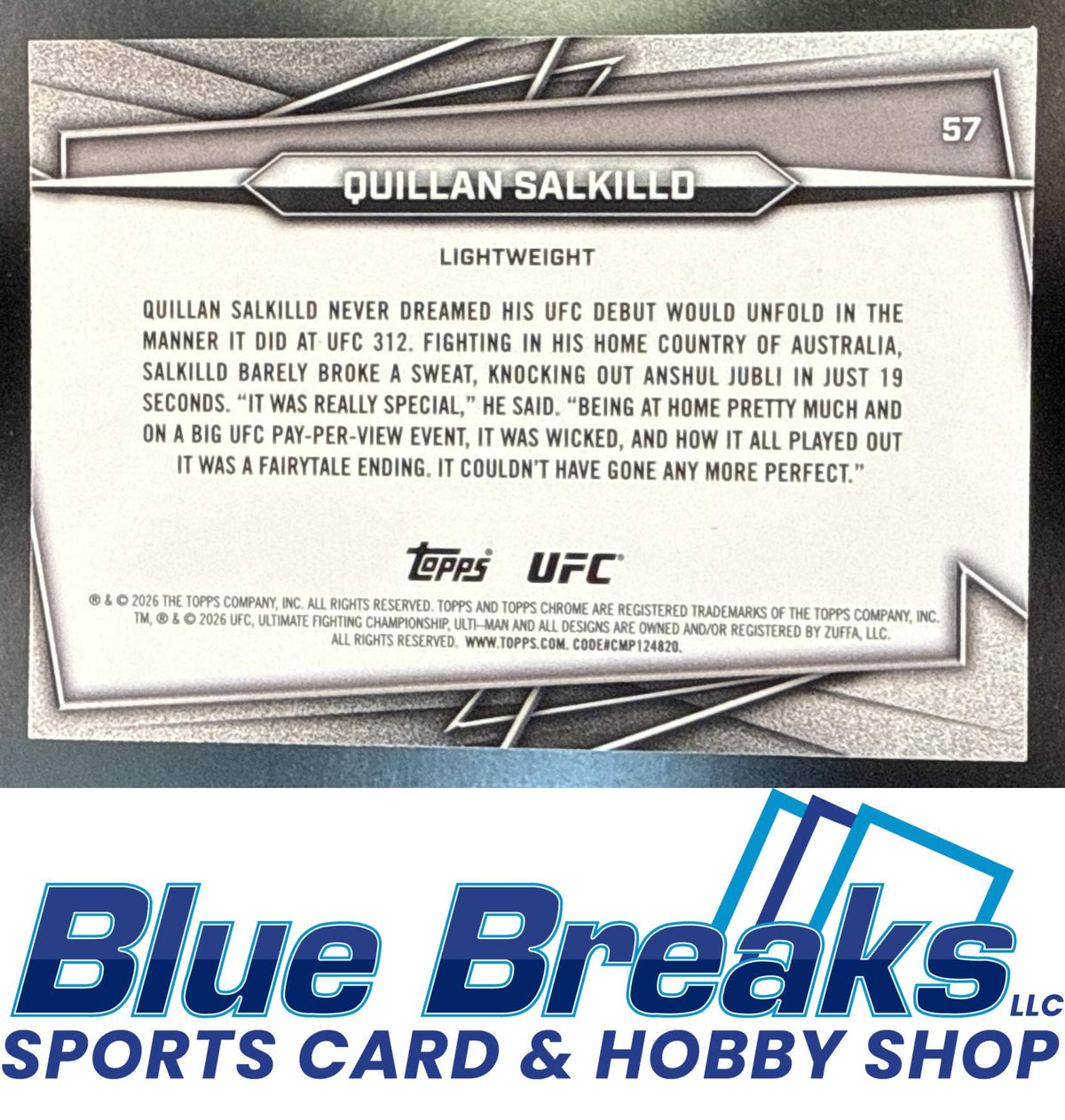 2026 Topps Chrome Sapphire UFC Quillan Salkilld #57l RC