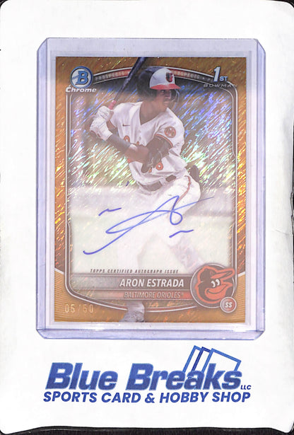 2025 Bowman Chrome - Aron Estrada - 1st Bowman Gold Autograph - 5/50 - Baltimore Orioles - Baseball - #CPA-AES