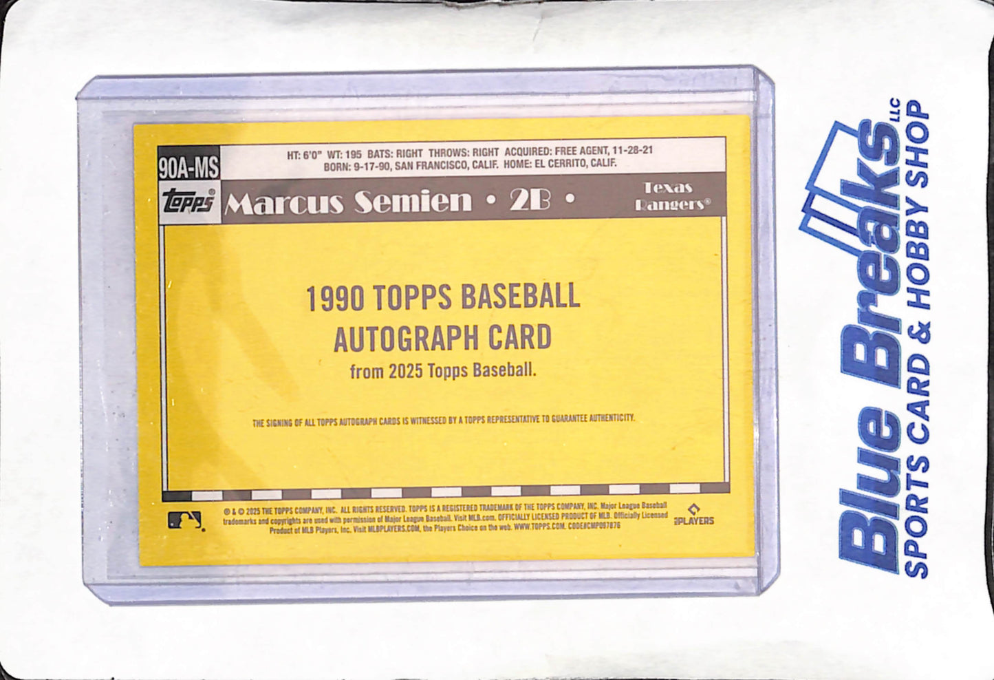 2025 Topps - Marcus Semien - 35th Anniversary Autograph - Texas Rangers - Baseball - #90A-MS