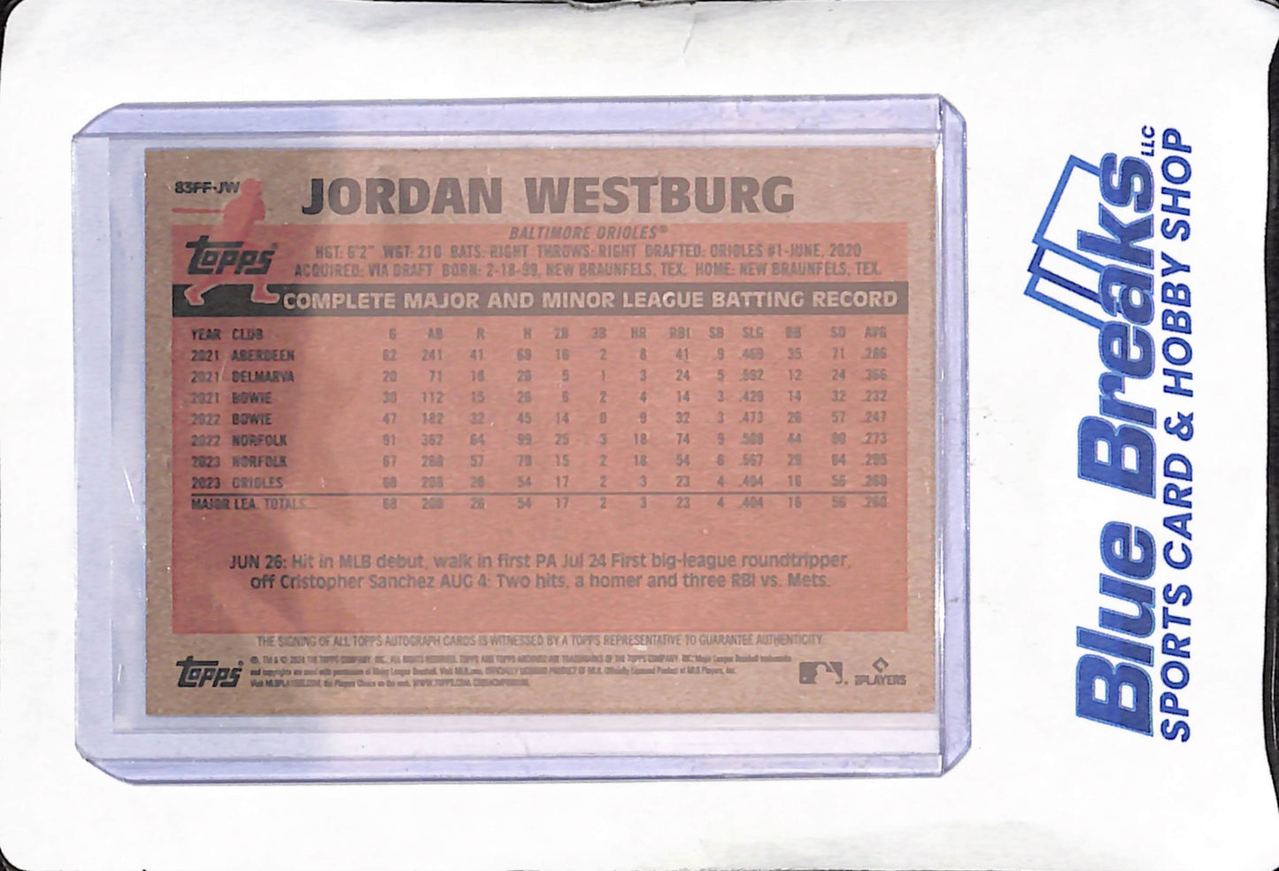 2024 Topps Archives - Jordan Westburg - Fan Favorites RC Autograph - Baltimore Orioles - Baseball - #83FF-JW