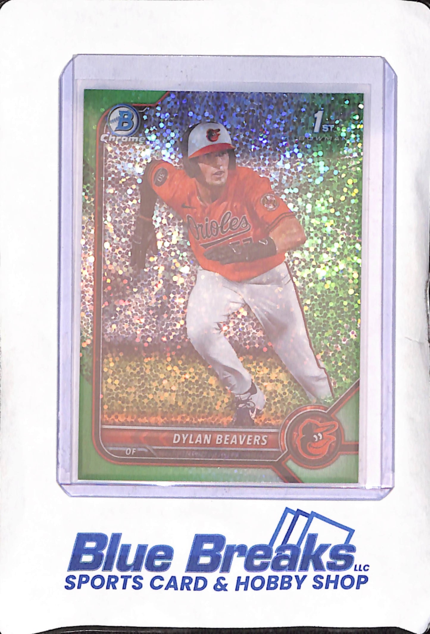 2022 Bowman Draft Chrome - Dylan Beavers - Green Sparkle Refractor Bowman 1st - 56/99 - Baltimore Orioles - Baseball - #BDC-160