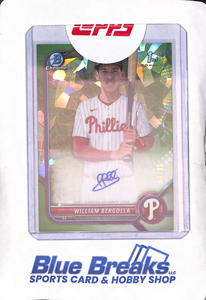 2022 Bowman Chrome Sapphire - William Bergolla - Green Bowman 1st - Autograph - 86/99 - Philadelphia Phillies - Baseball - #CPA-WB