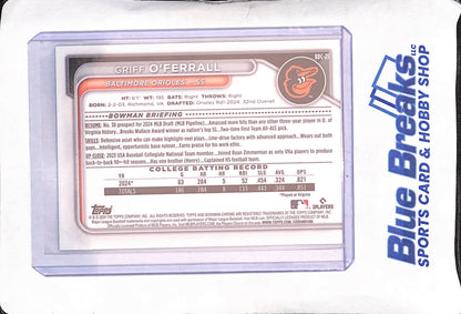 2024 Bowman Draft Chrome - Griff O'Ferrall - Blue 1st Bowman - 34/150 - Baltimore Orioles - Baseball - #BDC-21