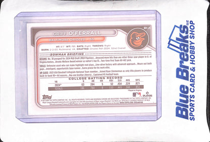 2024 Bowman Draft Chrome - Griff O'Ferrall - Blue 1st Bowman - 74/150 - Baltimore Orioles - Baseball - #BDC-21