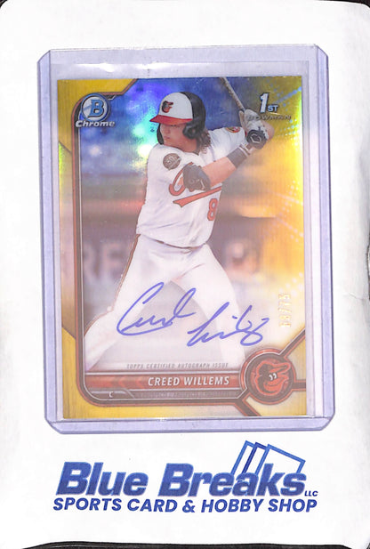 2022 Bowman Chrome - Creed Willems - Yellow Bowman 1st - Autograph - 66/75 - Baltimore Orioles - Baseball - #CPA-CW