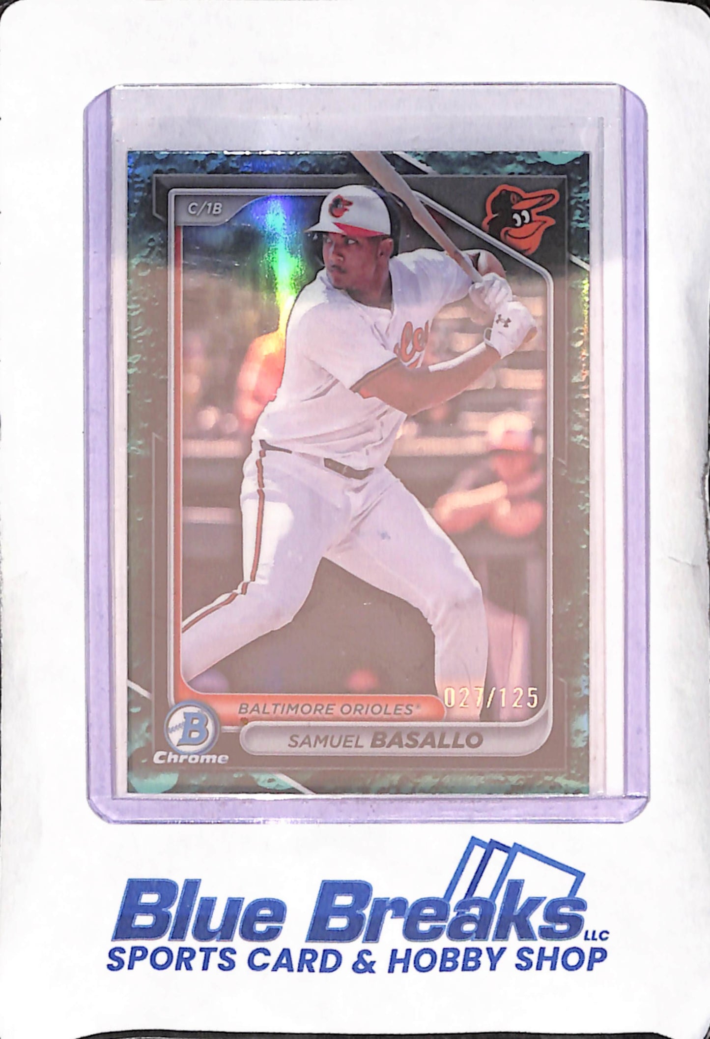 2024 Bowman Draft Chrome - Samuel Basallo - Aqua Lunar - 27/125 - Baltimore Orioles - Baseball - #BDC-128