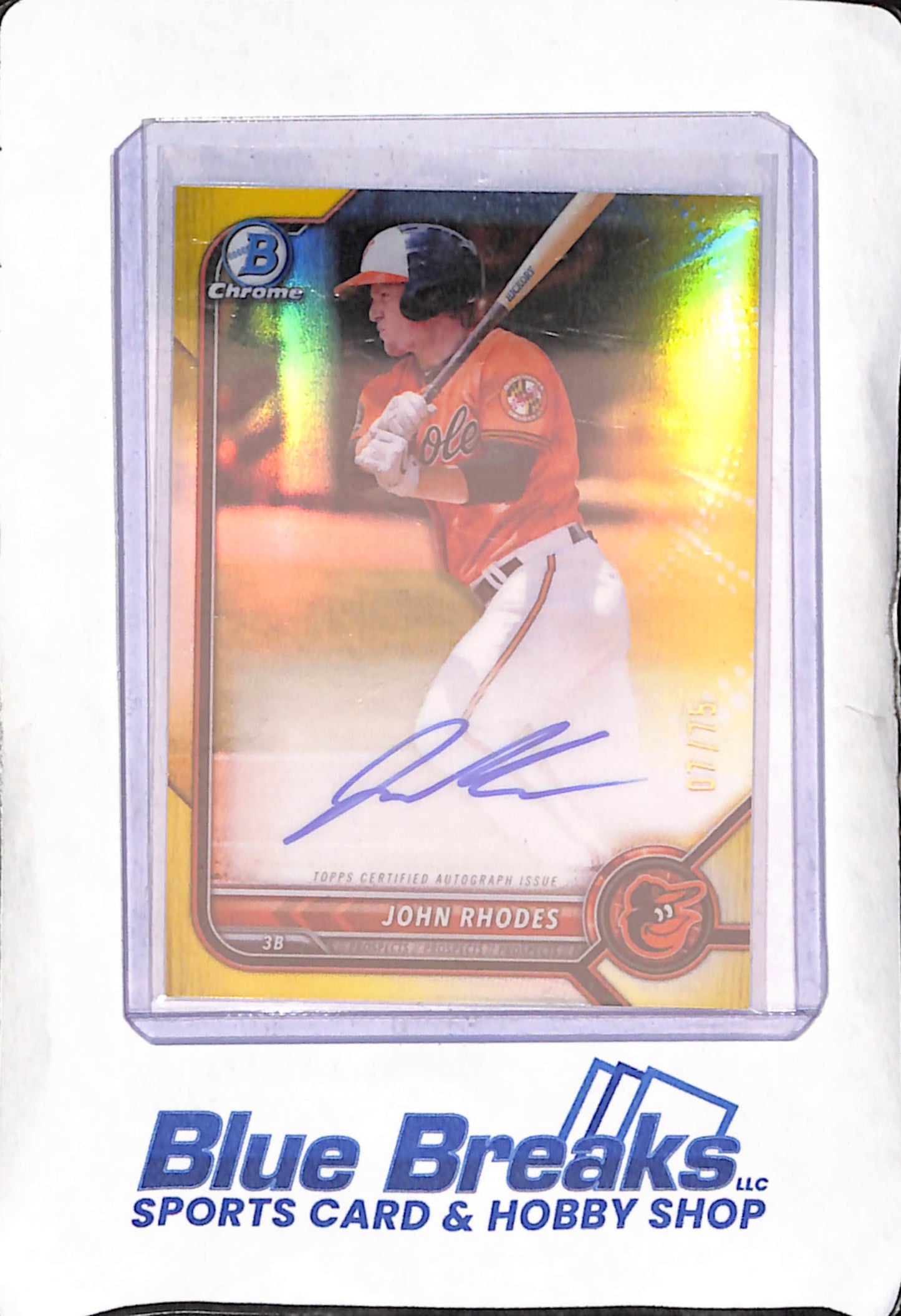2022 Bowman Chrome - John Rhodes - Yellow Autograph - 7/75 - Baltimore Orioles - Baseball - #CPA-JR