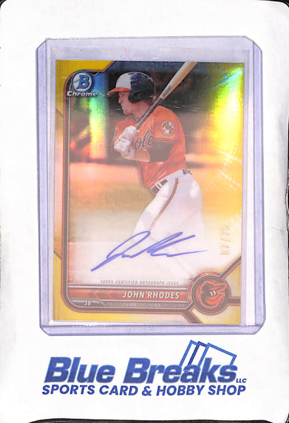 2022 Bowman Chrome - John Rhodes - Yellow Autograph - 7/75 - Baltimore Orioles - Baseball - #CPA-JR