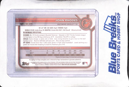 2022 Bowman Chrome - John Rhodes - Blue Autograph - 121/150 - Baltimore Orioles - Baseball - #CPA-JR