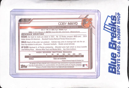 2021 Bowman Chrome - Coby Mayo - 1st Bowman - Autograph - Baltimore Orioles - Baseball - #CPA-CMA