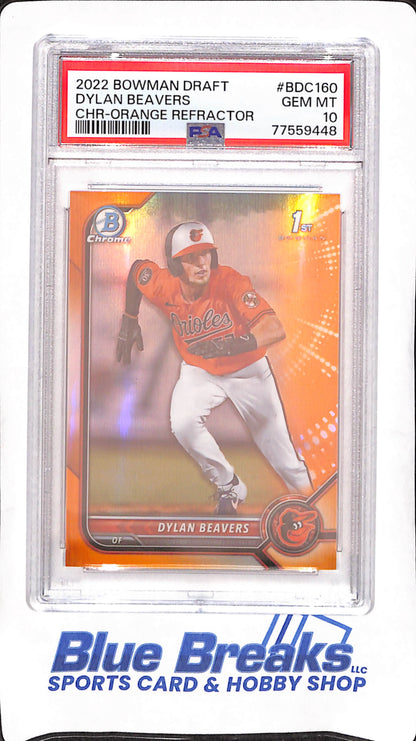 2022 Bowman Draft Chrome - Dylan Beavers - 1st Bowman Orange - 14/25 - PSA 10 - Baltimore Orioles - Baseball - #BDC160