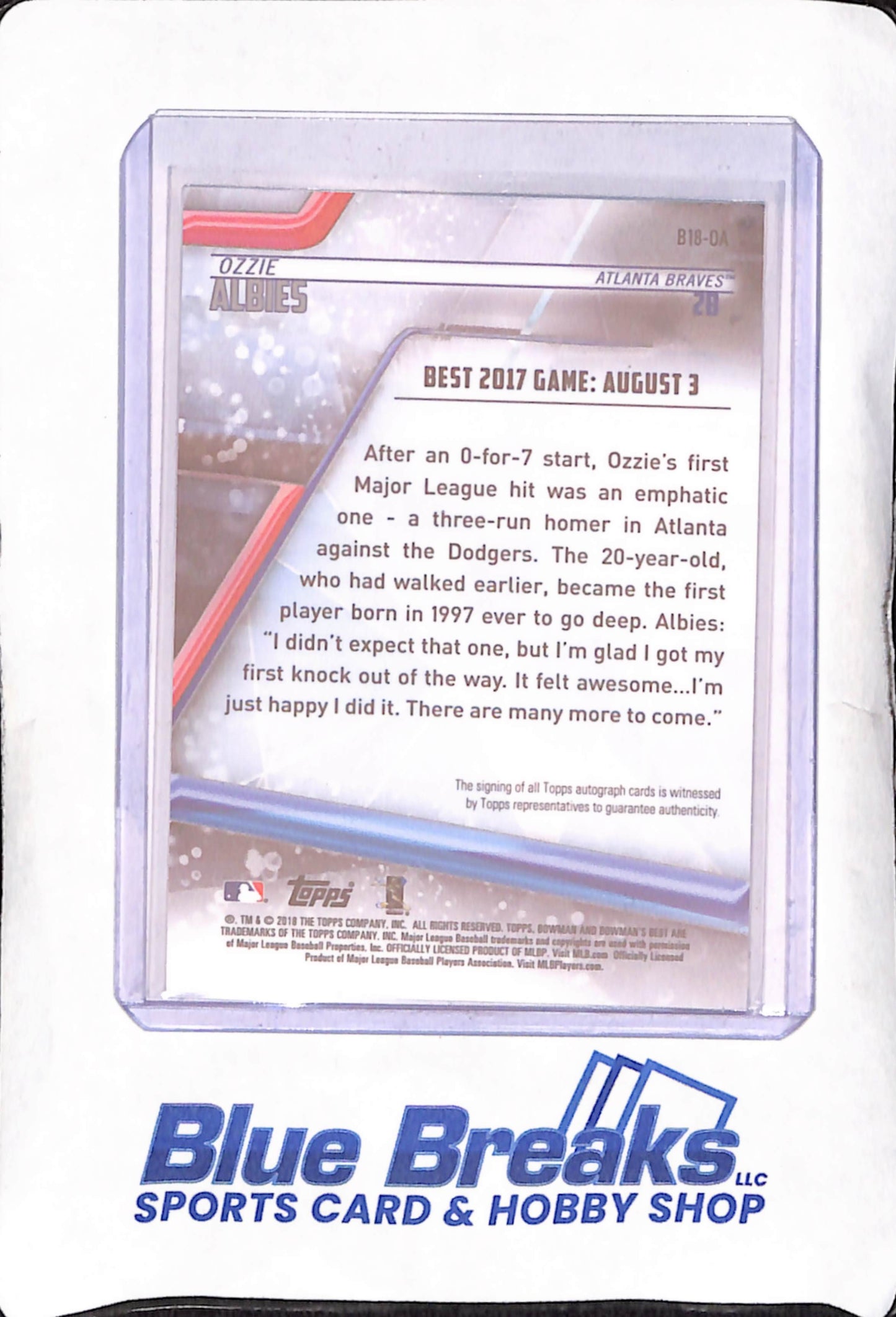 2018 Bowman's Best - Ozzie Albies - RC Autograph - Atlanta Braves - Baseball - #B18-OA
