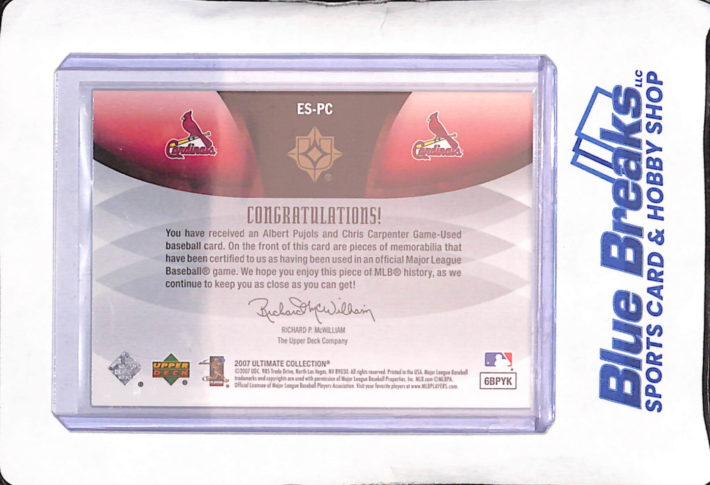 2007 Upper Deck Ultimate Collection - Albert Pujols - Chris Carpenter - Ultimate Ensemble Swatches 2 - Dual Relic 61/75 - St Louis Cardinals - Baseball - #ES-PC