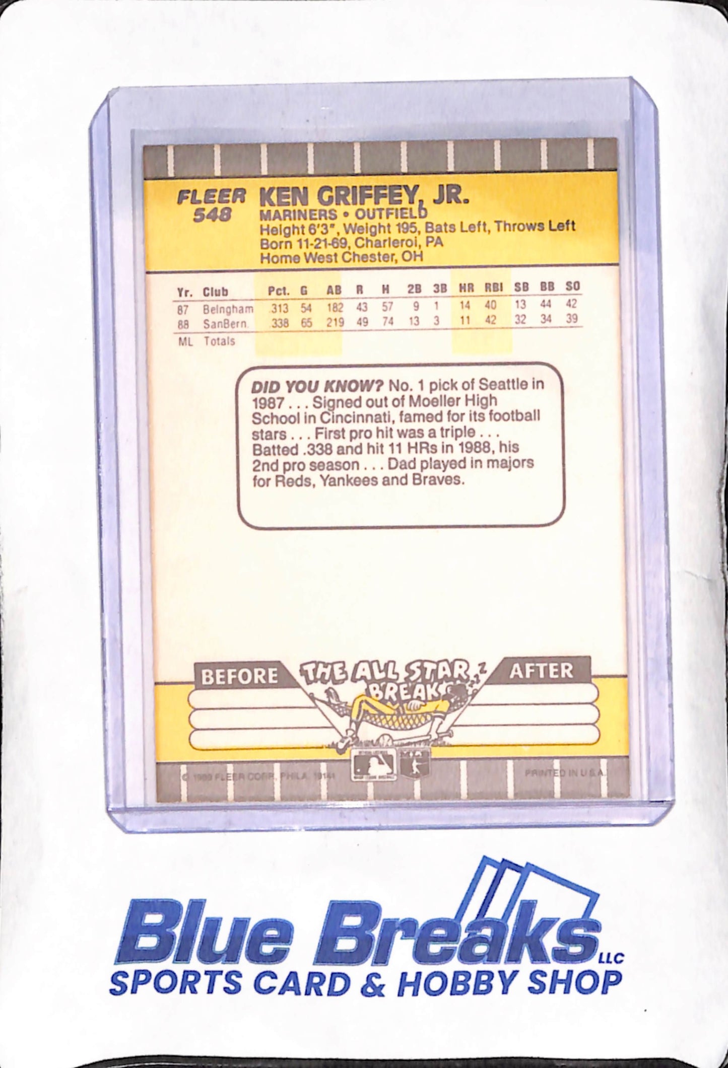 1989 Fleer - Ken Griffey Jr - RC - Seattle Mariners - Baseball - #548