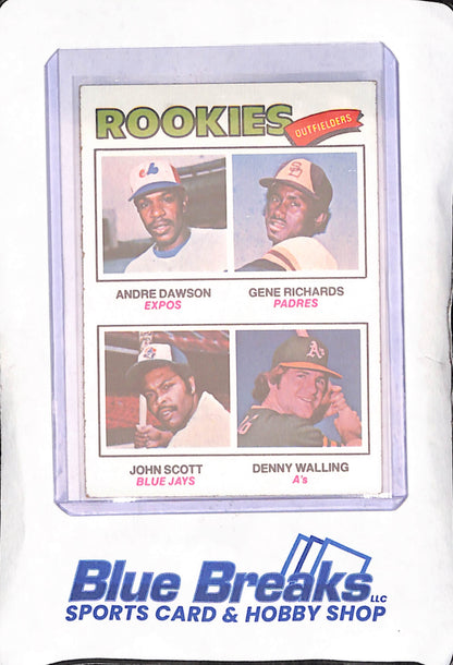 1977 Topps Chewing Gum- Andre Dawson - Gene Richards - John Scott - Denny Walling - Rookies Outfielders - Montreal Expos - San Diego Padres- Toronto Blue Jays - Oakland Athletics - Baseball - #473