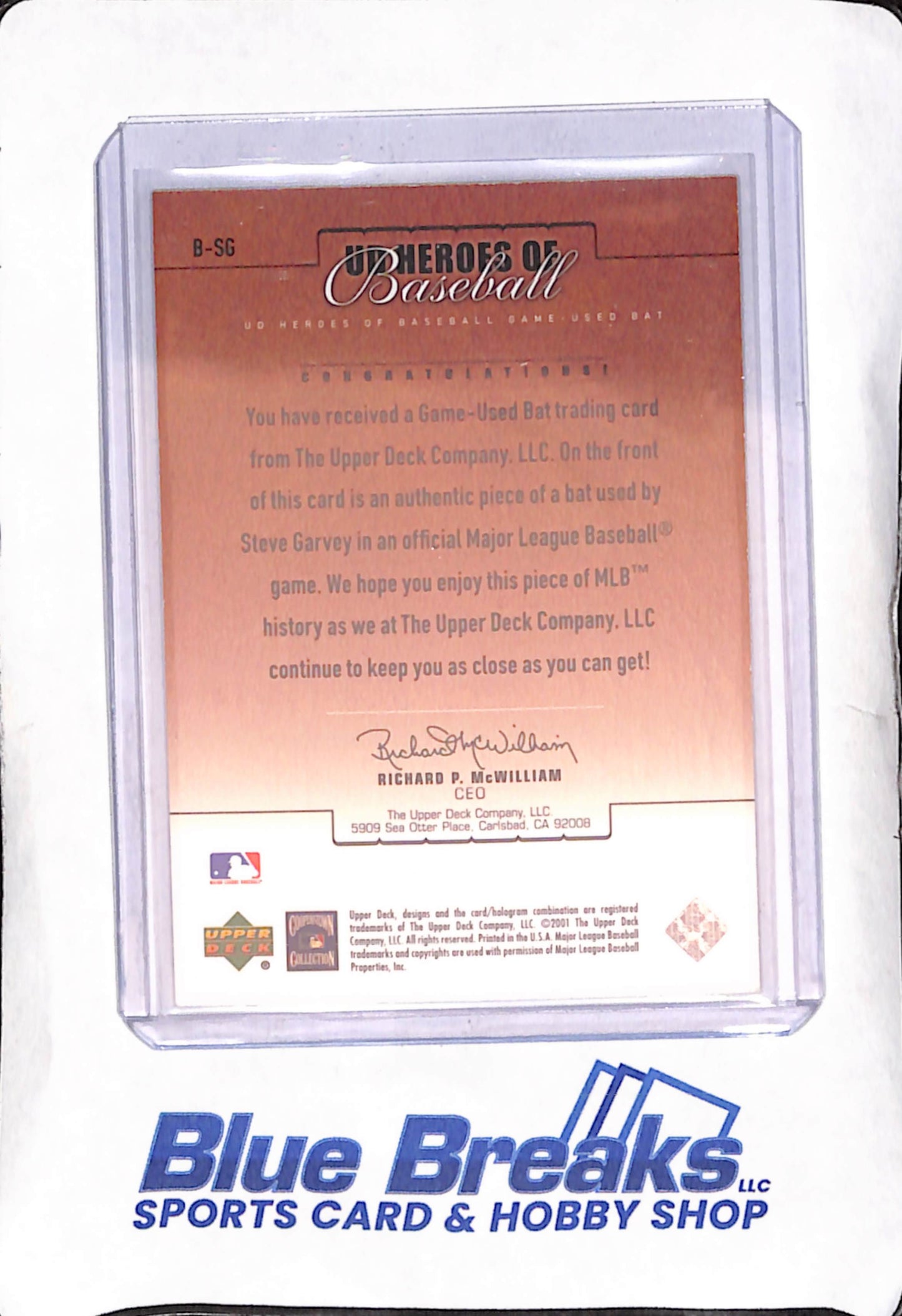 2001 Upper Deck - Steve Garvey - Heroes of Baseball - Game-used Bat Relic - Los Angeles Dodgers - Baseball - #B-SG