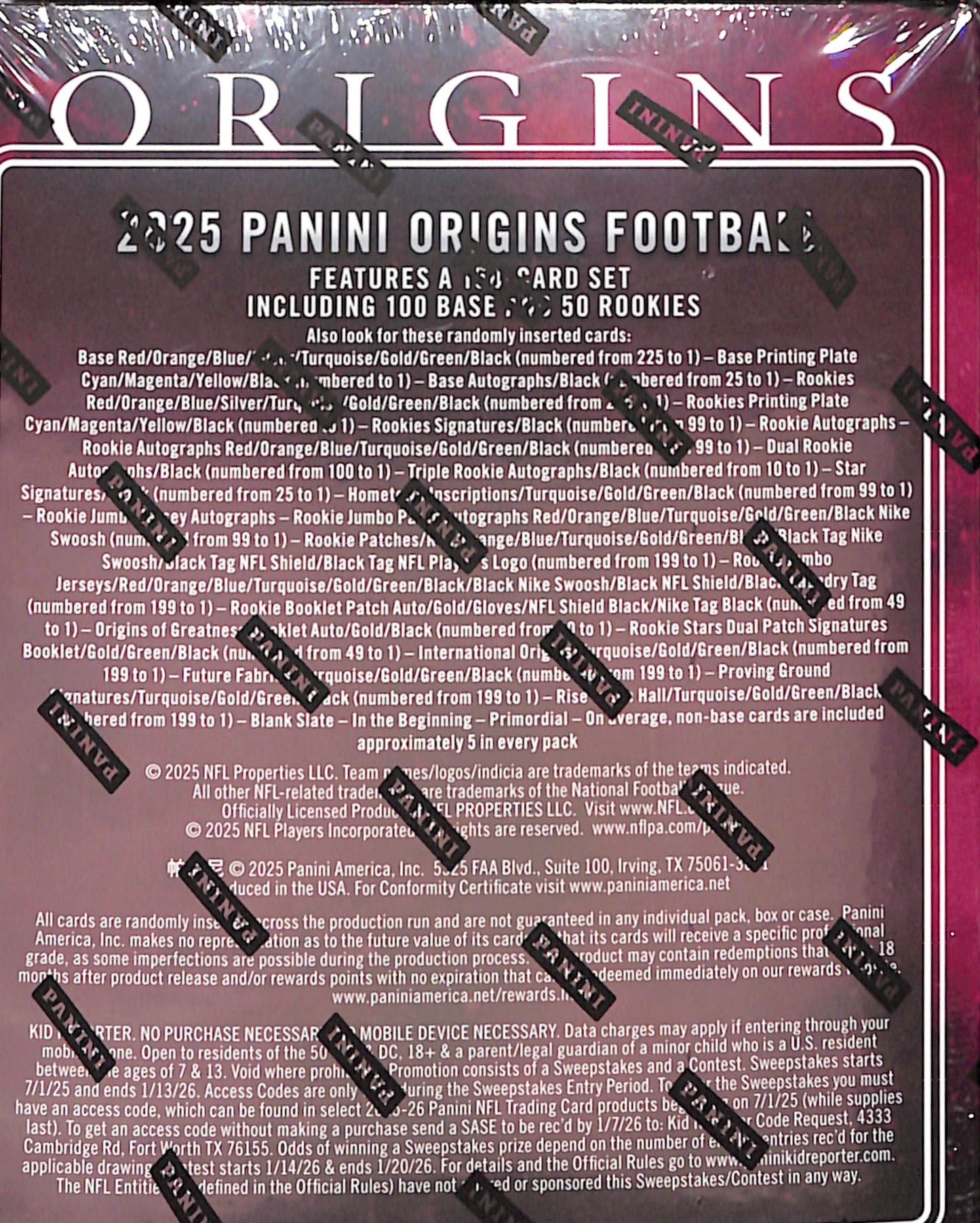 2025 Panini Origins NFL Hobby Box - Football - Sealed Wax
