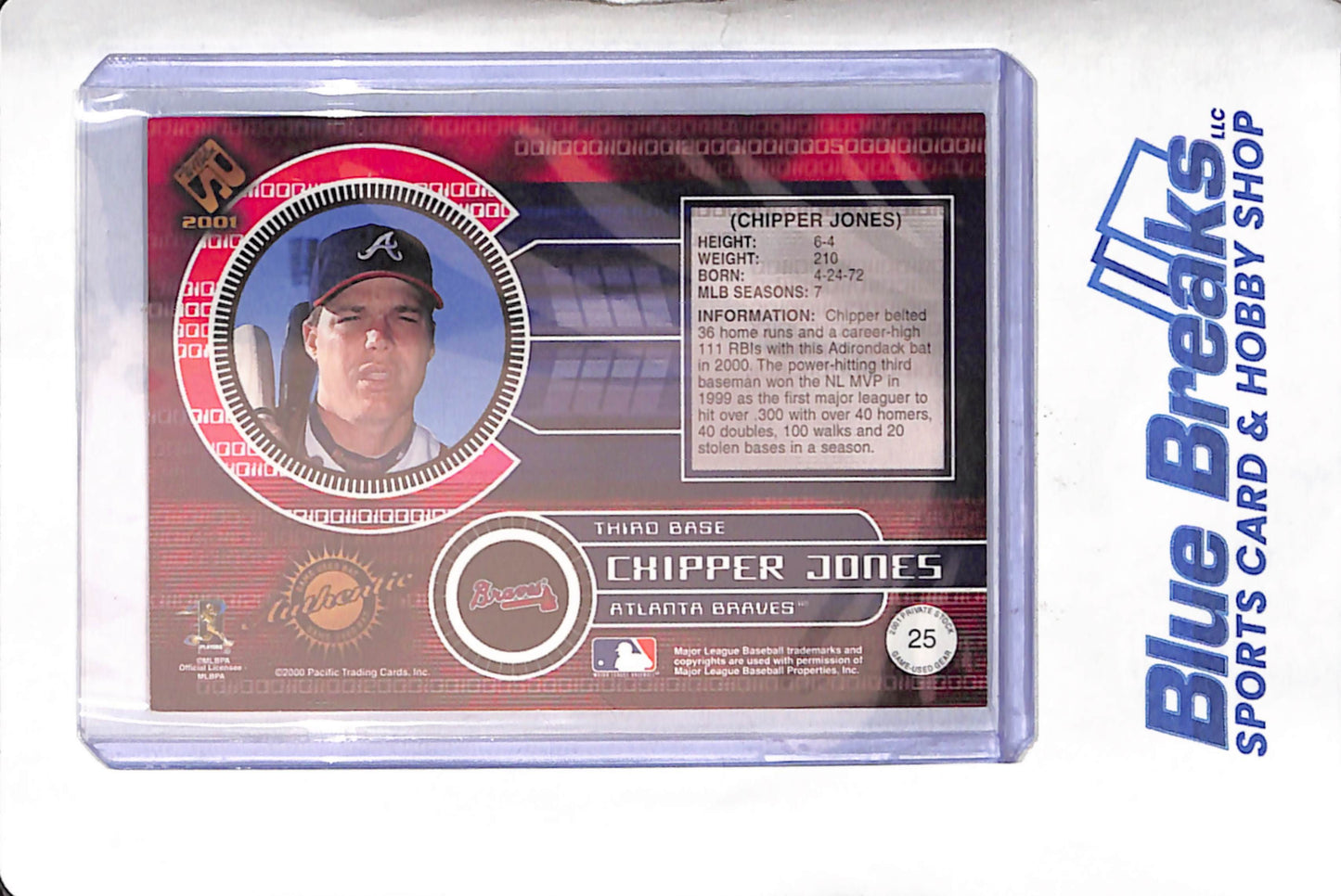 2001 Pacific - Private Stock - Chipper Jones - Game Used Bat - #25 - baseball - Braves