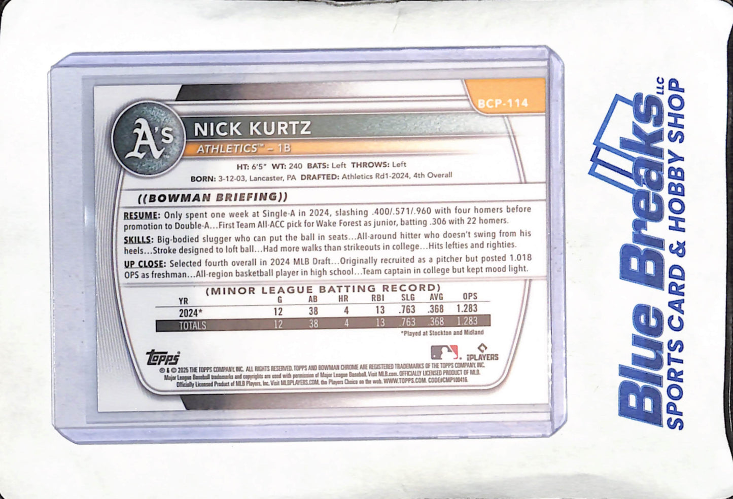 2025 Bowman Chrome - Reptilian - Nick Kurtz - #BCP-114 - baseball - Athletics