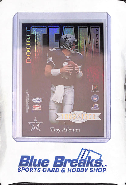 2000 Donruss - Quantum Leaf - Double Team - Emmitt Smith - Troy Aikman - 1082/1500 - #DT-17 - football - Cowboys