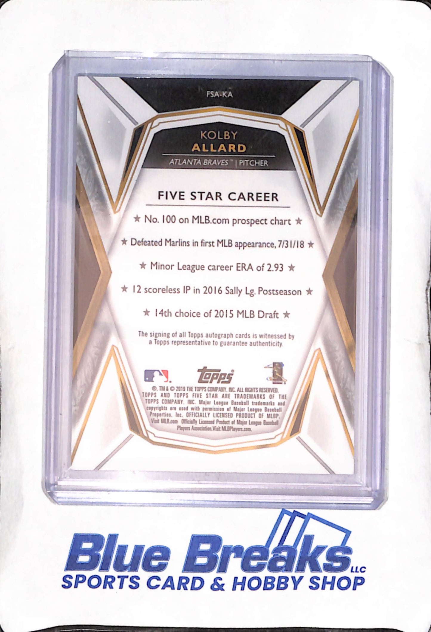 2019 Topps - Five Star - Kolby Allard - auto - RC - #FSA-KA - baseball - Braves