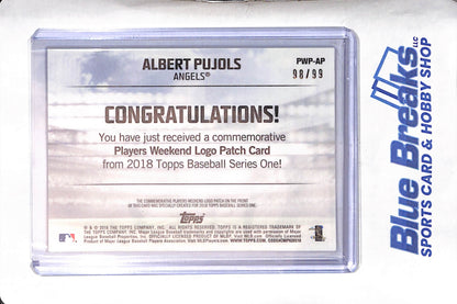 2018 Topps - Series One - Players Weekend Logo Patch - Albert Pujols - 98/99 - #PWP-AP - baseball - Angels