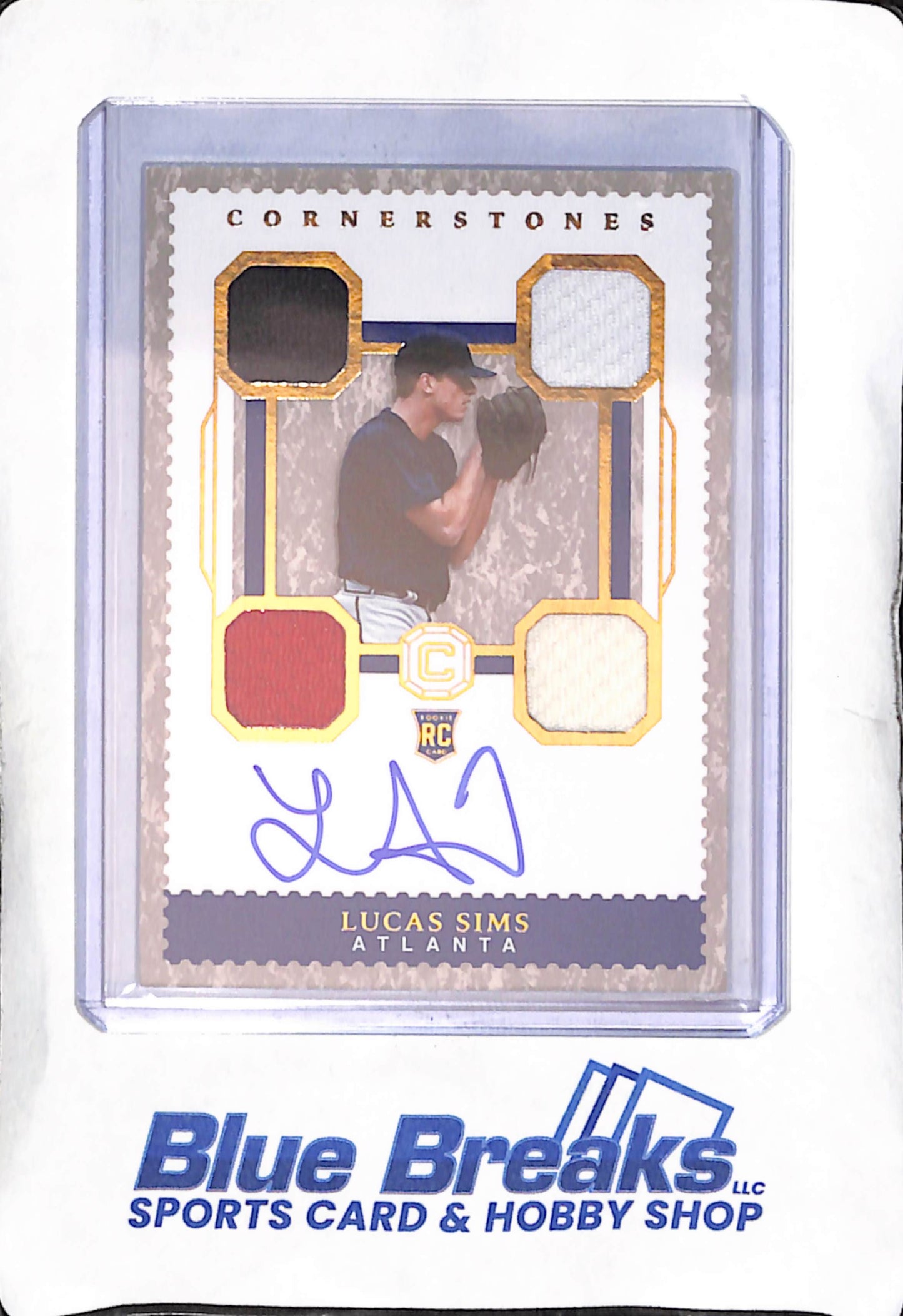 2018 Panini - Cornerstones - Lucas Sims - auto - quad relic - 02/99 - #19 - baseball - Braves