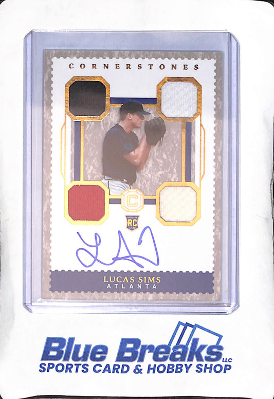 2018 Panini - Cornerstones - Lucas Sims - auto - quad relic - 02/99 - #19 - baseball - Braves
