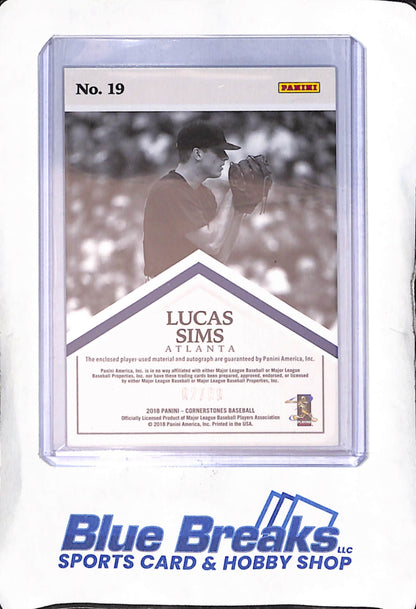2018 Panini - Cornerstones - Lucas Sims - auto - quad relic - 02/99 - #19 - baseball - Braves