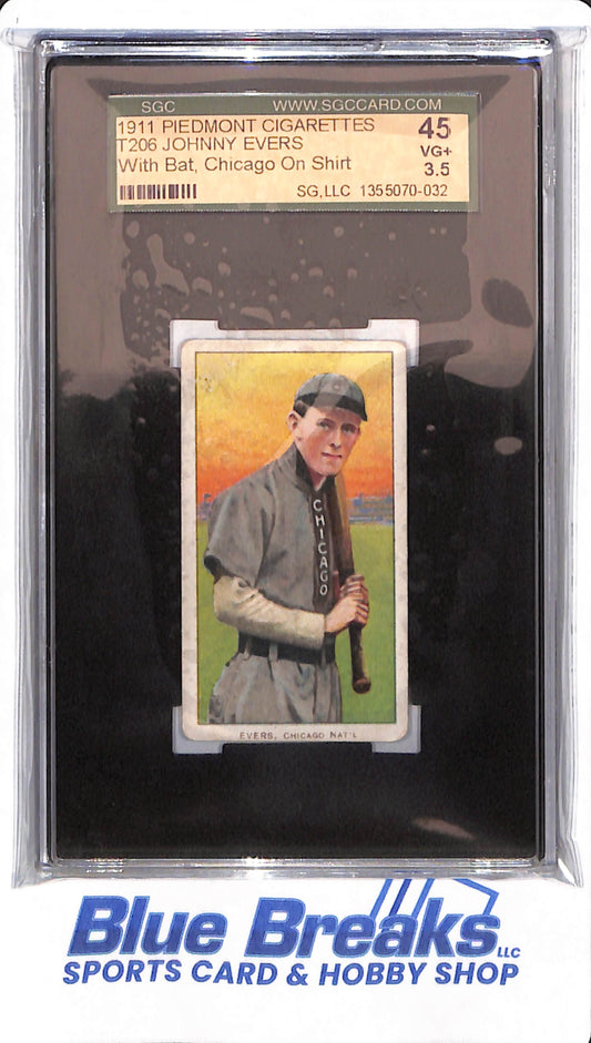 1911 Piedmont Cigarettes - Johnny Evers - T206 - Baseball - SGC 3.5 - Chicago Cubs - With Bat, Chicago On Shirt