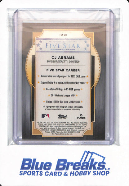 2022 Topps Five Star - CJ Abrams - # FSA-CJA - Baseball - San Diego Padres - Autographed