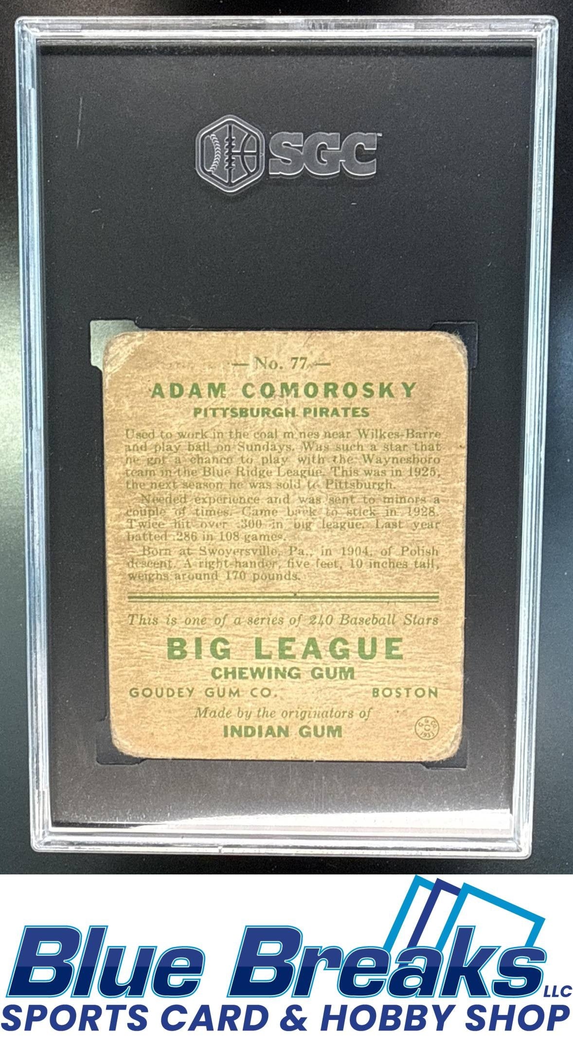 1933 Goudey R319 Adam Comorosky [RC] #77 RC SGC 1 Pittsburgh Pirates