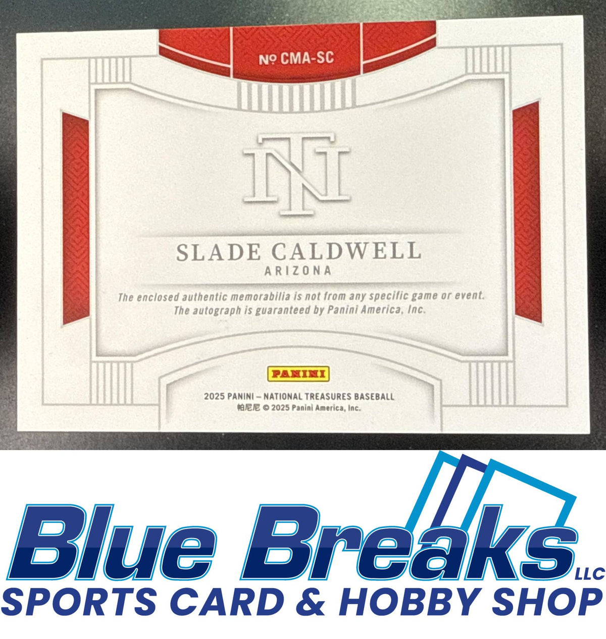2025 Panini National Treasures Slade Caldwell #12 Colossal Material Auto 20/99 Arizona Diamondbacks