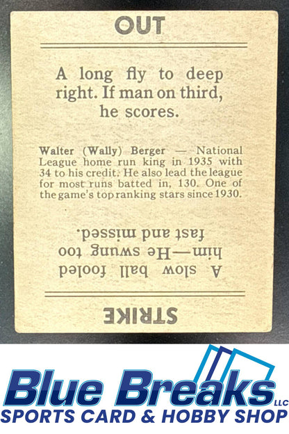 1936 Goudey R322 Wally Berger #NNO Boston Braves Atlanta Braves