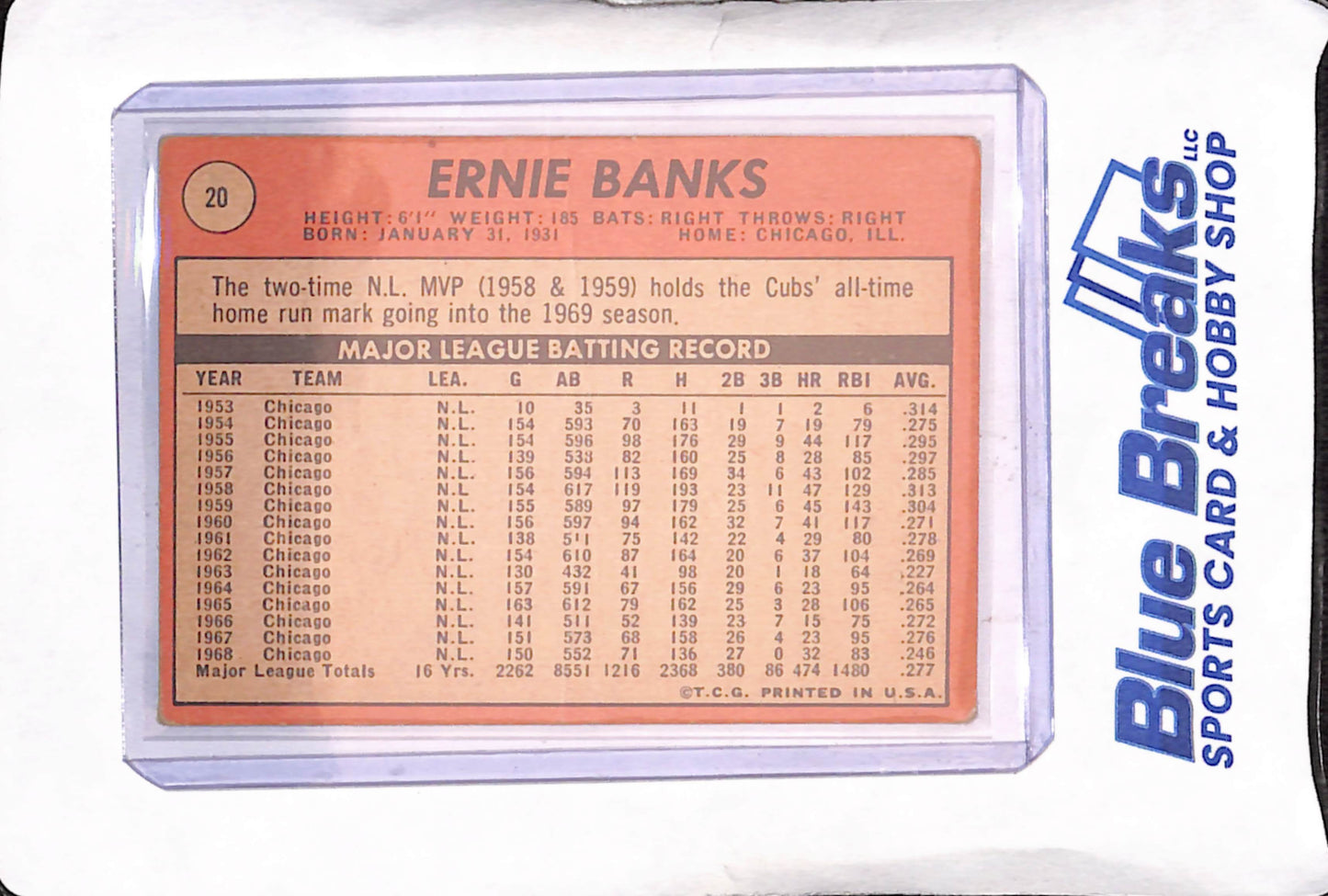 1969 Topps - Ernie Banks - Chicago Cubs - Baseball - #20